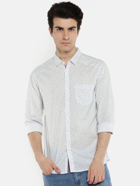 

SPYKAR Men White & Blue Slim Fit Printed Casual Shirt