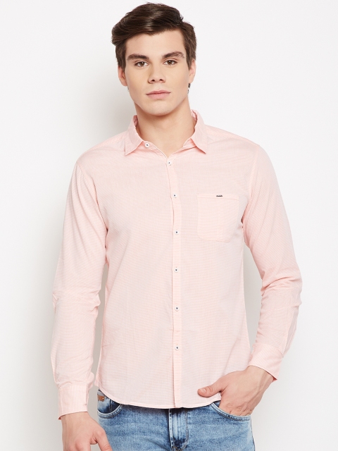 

SPYKAR Men Peach-Coloured Slim Fit Striped Casual Shirt