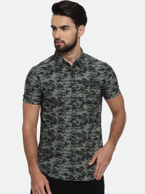 

SPYKAR Men Grey & Black Slim Fit Printed Casual Shirt