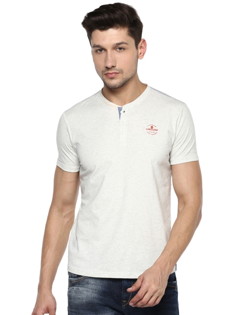 

SPYKAR Men Off-White Solid Henley Neck Pure Cotton T-shirt