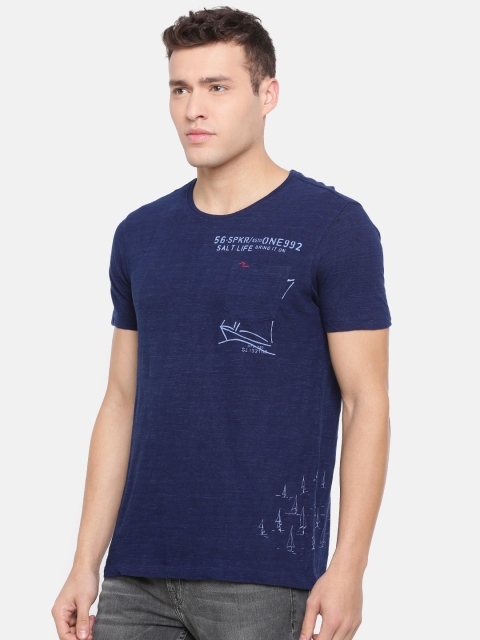 

SPYKAR Men Navy Blue Printed Round Neck T-shirt