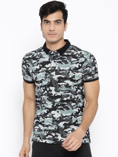 

SPYKAR Men Black & Blue Camouflage Print Polo Collar T-shirt