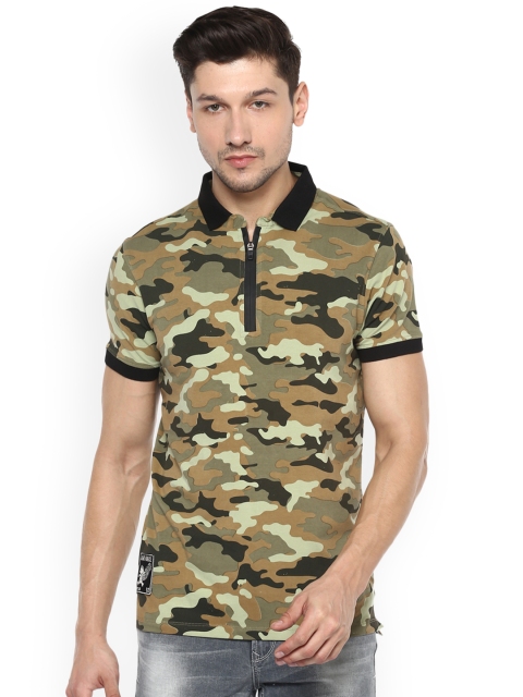 

SPYKAR Men Olive Green Printed Polo Collar Pure Cotton T-shirt