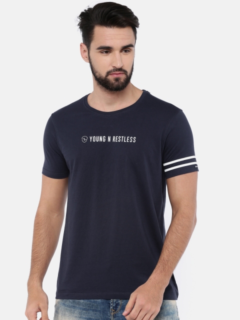

SPYKAR Men Navy Blue Printed Round Neck Pure Cotton T-shirt
