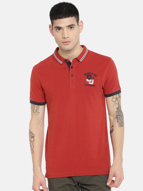 

SPYKAR Men Rust Solid Polo Collar Pure Cotton T-shirt