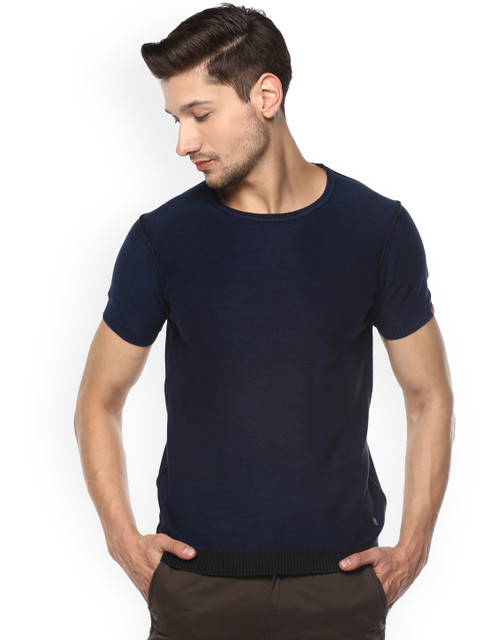 

SPYKAR Men Navy Blue Solid Slim Fit Round Neck Pure Cotton T-shirt