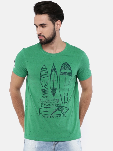 

SPYKAR Men Green Printed Round Neck T-shirt