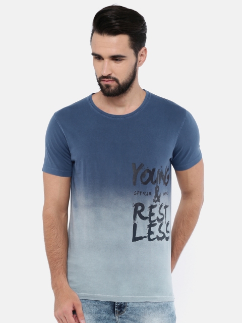 

SPYKAR Men Blue Dyed Slim Fit Round Neck Pure Cotton T-shirt