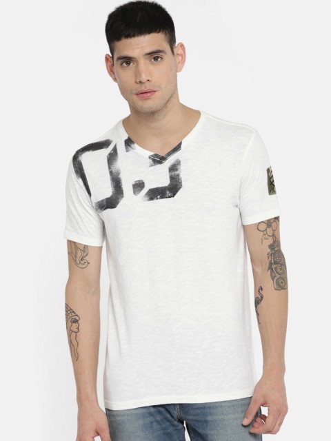 

SPYKAR Men White Printed Pure Cotton T-shirt