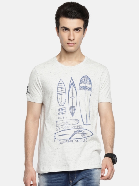 

SPYKAR Men Off-White Printed Round Neck T-shirt