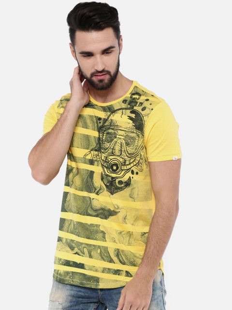 

SPYKAR Men Yellow Printed Round Neck T-shirt