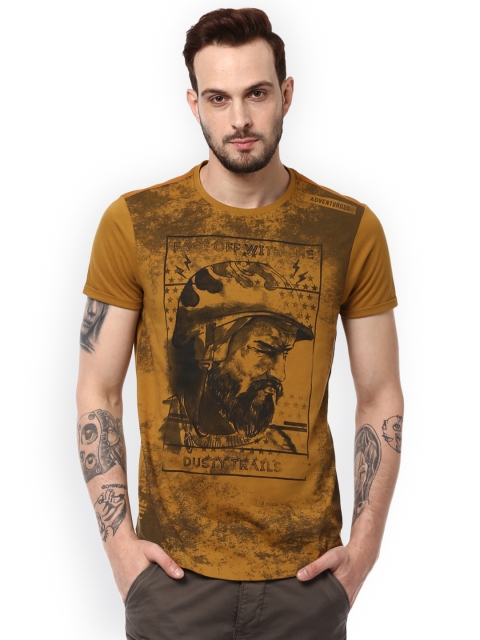 

SPYKAR Men Mustard Printed Round Neck T-shirt