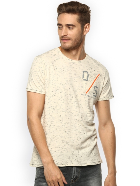 

SPYKAR Men Cream-Coloured Printed Round Neck T-shirt