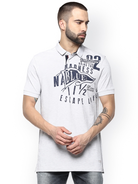 

SPYKAR Men Grey Printed Polo Collar Slim Fit Pure Cotton T-shirt