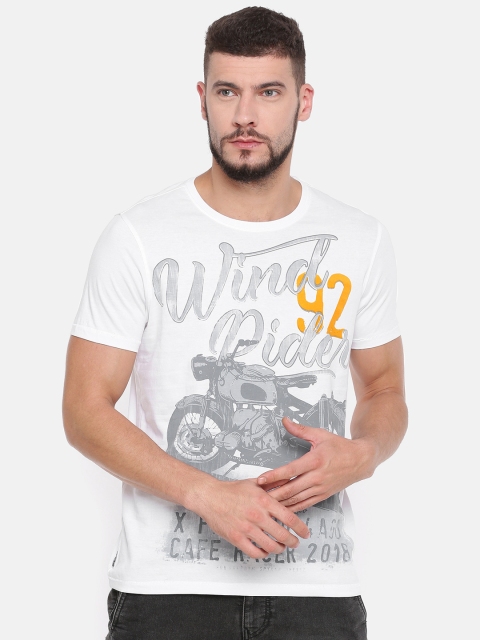 

SPYKAR Men White Printed Round Neck T-shirt