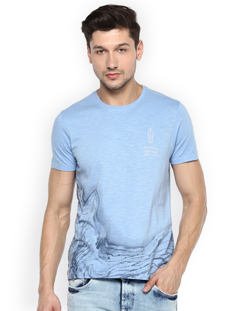 

SPYKAR Men Blue Printed Round Neck Pure Cotton T-shirt
