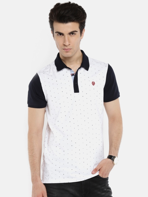 

SPYKAR Men White Self Design Polo Collar Pure Cotton T-shirt