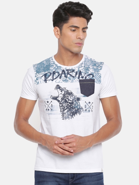 

SPYKAR Men White Printed Round Neck T-shirt