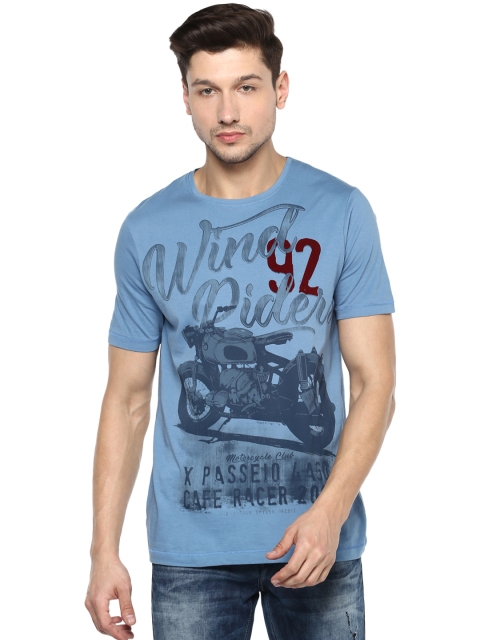

SPYKAR Men Blue Printed Round Neck T-shirt