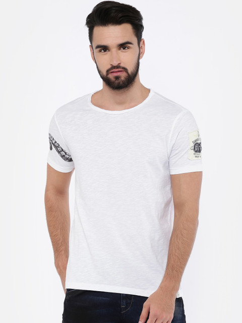 

SPYKAR Men White Solid Round Neck T-shirt