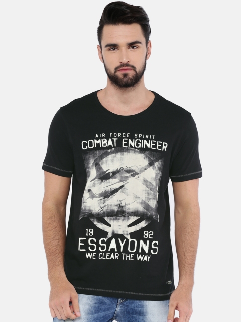 

SPYKAR Men Black Printed Round Neck Pure Cotton T-shirt