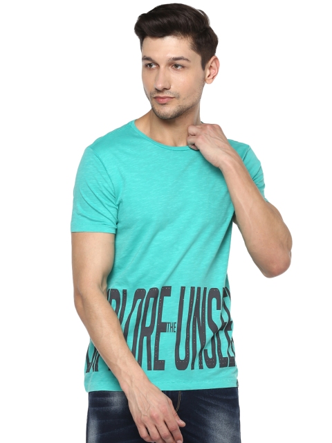 

SPYKAR Men Sea Green Printed Round Neck Pure Cotton T-shirt