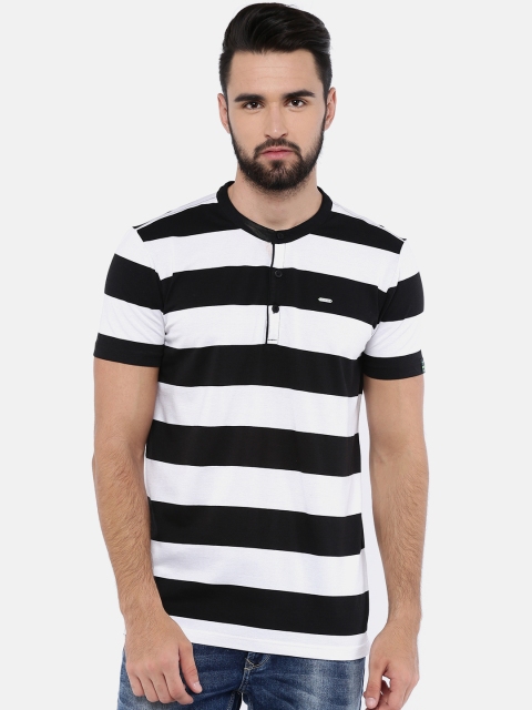 

SPYKAR Men Black Striped Henley Neck T-shirt