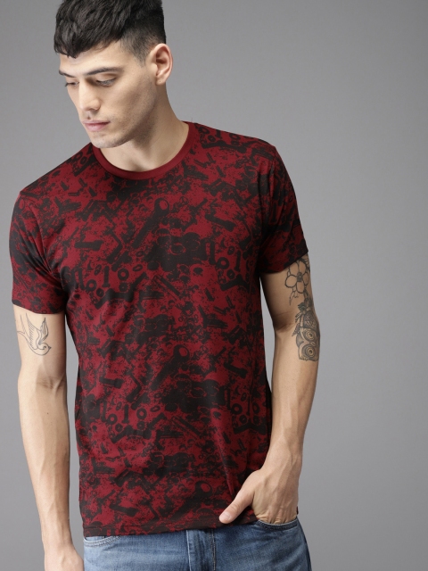

HERE&NOW Men Maroon Printed Round Neck T-shirt