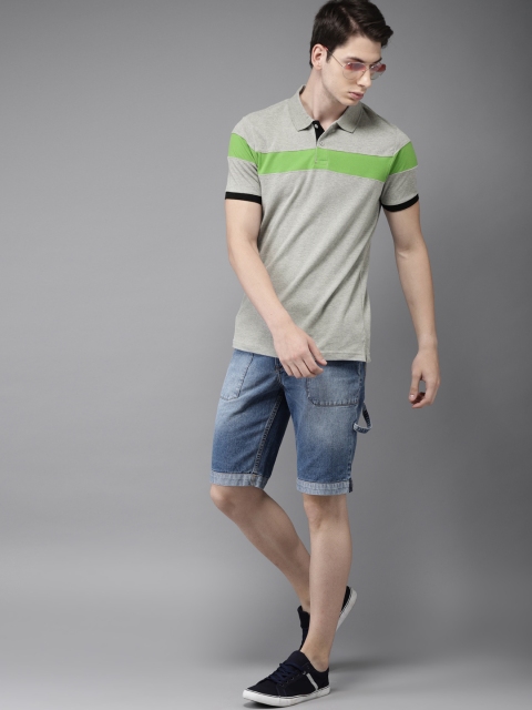 

HERE&NOW Men Grey Melange Solid Polo Collar T-shirt