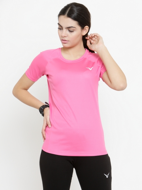 

Invincible Women Pink Solid Round Neck T-shirt