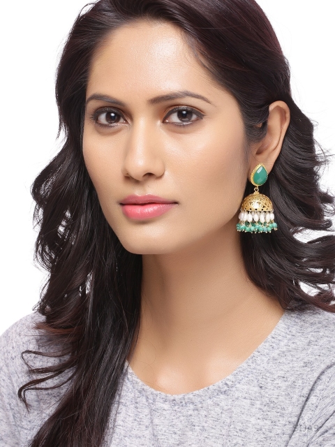 

Silvermerc Designs 22-Karat Gold-Plated & Green Sterling Silver Dome Shaped Jhumkas