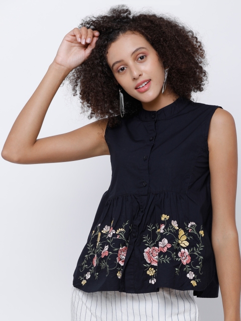 

Tokyo Talkies Women Navy Blue Self Design Peplum Top