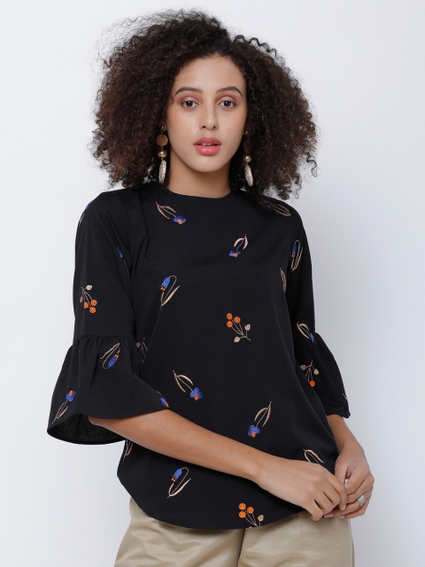 

Tokyo Talkies Women Black Self Design Top