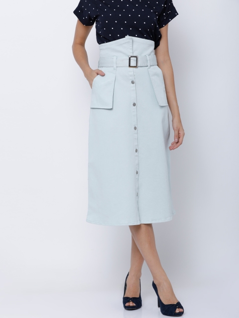 

Tokyo Talkies Blue Solid A-Line Midi Skirt