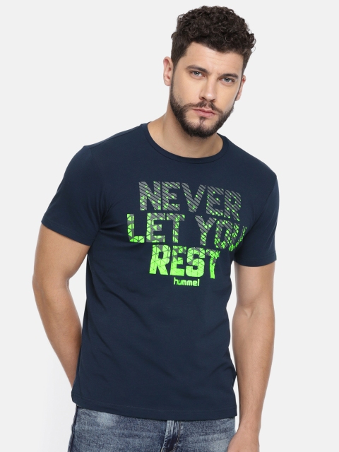 

hummel Men Navy Blue Printed Round Neck T-shirt