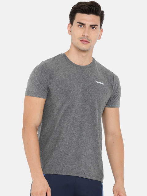 

hummel Men Grey Melange Solid Round Neck T-shirt