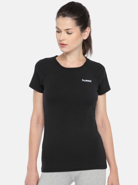

hummel Women Black Solid Round Neck T-shirt