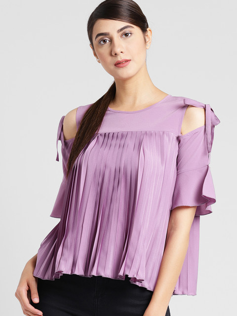 

plusS Women Mauve Self Design A-Line Top