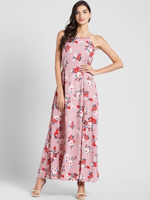 

plusS Women Pink Floral Print Maxi Dress