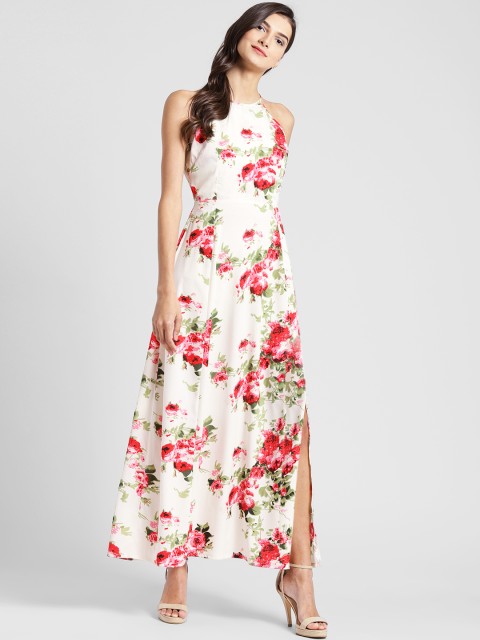 

plusS Women Off-White Floral Print Maxi Dress