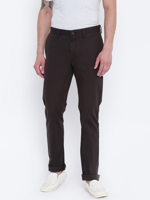 

Blackberrys Men Olive Brown Slim Fit Solid Regular Trousers