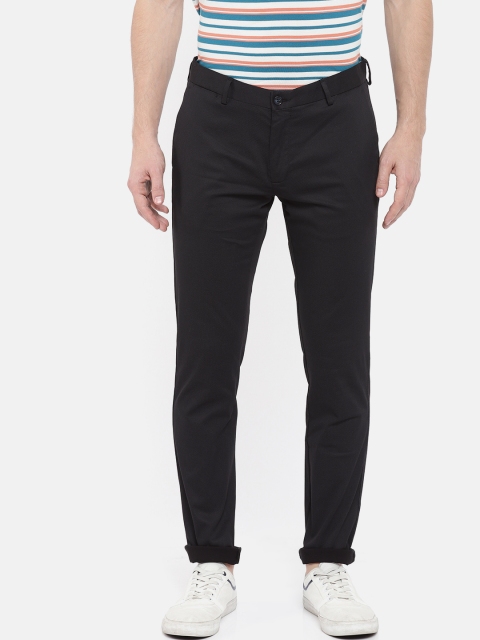 

Blackberrys Men Black Regular Fit Self-Striped Regular Trousers