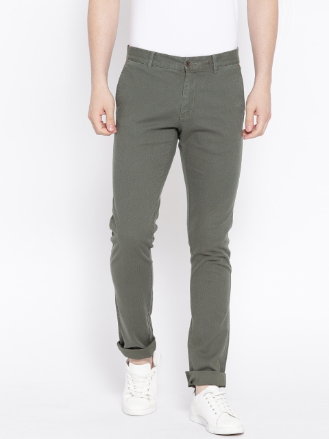 

Blackberrys Men Olive Green Regular Fit Self Design Regular Trousers