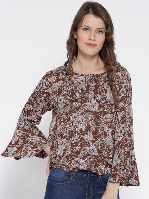 

Sera Women Brown Printed Styled Back Top