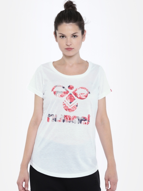 

hummel Women White Printed Round Neck T-shirt