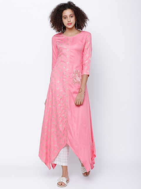 

Vishudh Women Pink Printed A-Line Kurta