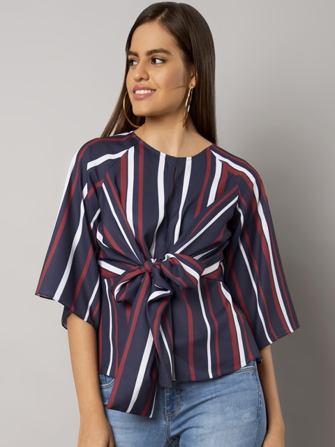 

FabAlley Women Navy Blue Striped Top