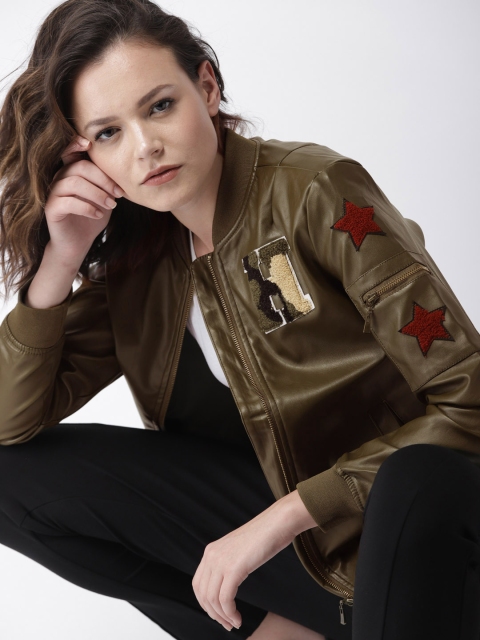 

Harvard Women Olive Green Self Design Bomber