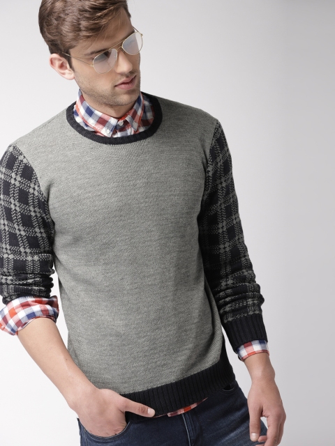 

Harvard Men Grey & Navy Solid Pullover Sweater