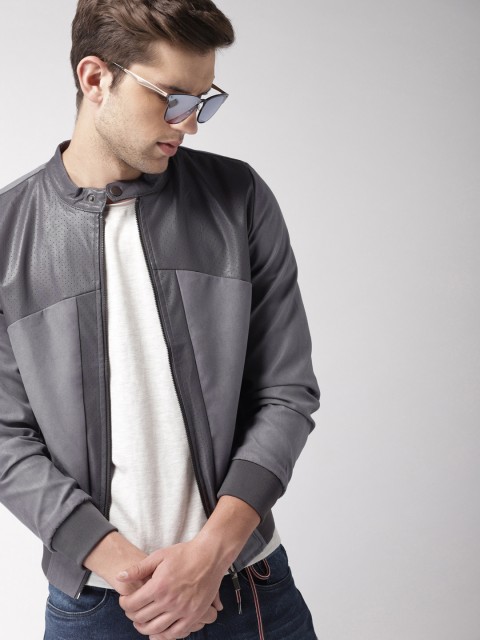 

Harvard Men Charcoal Grey Solid Bomber